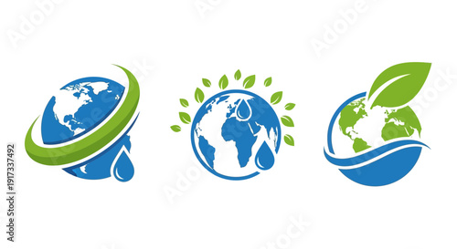 Planet Earth Water Conservation and Eco Icons