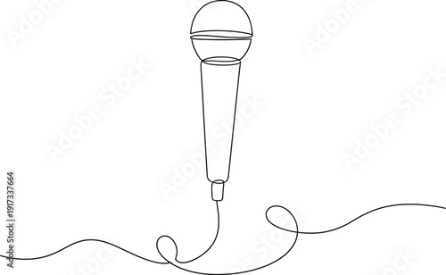 Simple line drawing of a single microphone isolated on transparent background