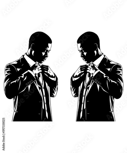 Professional Man Adjusting Tie in Modern Black and White Business Portrait Style