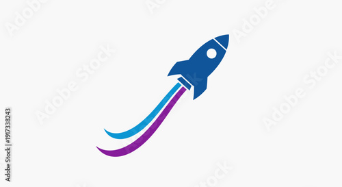Blue Rocket Launch Icon with Dynamic Trails - Progress & Growth Concept