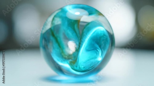 Blue Glass Marble with Swirling Patterns.