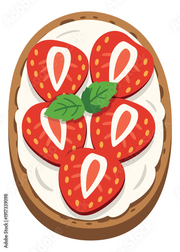 Flat style illustration of strawberry toast depicting a delicious breakfast for food websites