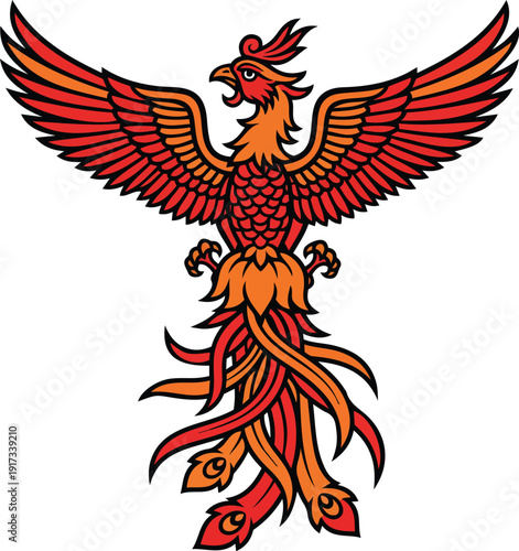Majestic Phoenix Rising Mythological Fire Bird Vector Art