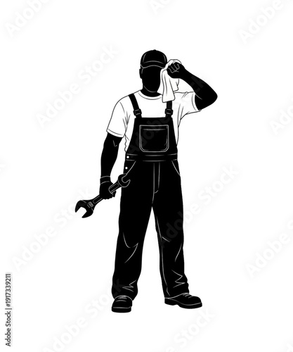 Professional Handyman Saluting in Work Overalls with Wrench, Ready for Repair Tasks