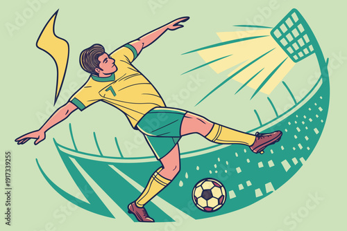 Dynamic action vector of professional football athlete running with ball illustration.