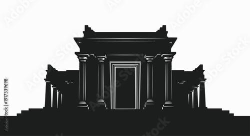 A minimalist silhouette of an ancient temple, with stylized columns and a single, prominent doorway.  Focus on the geometric shapes and the sense of history