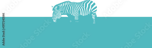A sleek, dark zebra silhouette against a calm, turquoise ocean.  Focus on the stripes and the movement of the water