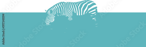 A sleek, dark zebra silhouette against a calm, turquoise ocean.  Focus on the stripes and the movement of the water