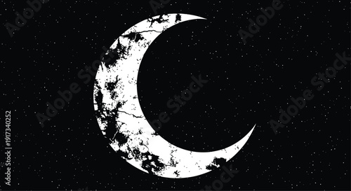 A stylized silhouette of a crescent moon against a starry night sky.  Focus on the shape and the feeling of vastness