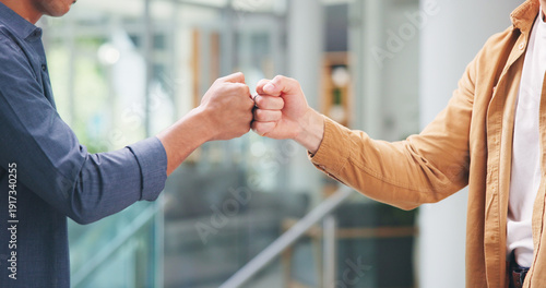 Fotografia Business people, handshake and friends with fist bump for social connection and b2b networking