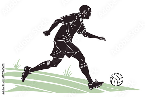 Footballer silhouette black football player dynamic sports illustration.