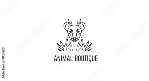Minimalist deer logo with antlers and grass illustration.