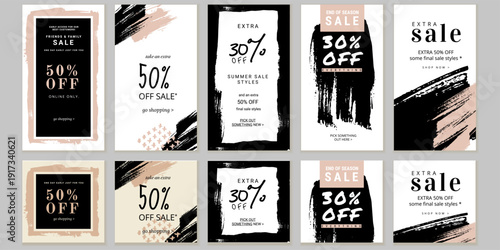 Bold Brushstroke Retail Sale Banner Set 12 Vertical Social Media Stories with 50% OFF and Last Chance Messaging for Urgent Promotions