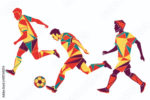 Low poly vector illustration of football players intense action illustration.