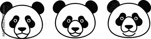 Three panda faces in various expressions in a row, illustrated in a minimalist style