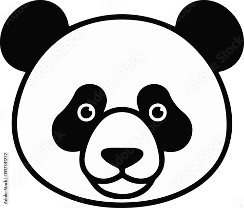 Panda face illustration with distinctive black ears and eyes on a simple background from a front viewpoint, file reference .eps