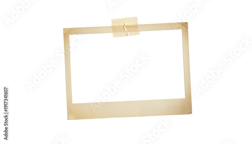 Картината върху платно Blank white photo frame mockup with beige paper tape attached at top, isolated o