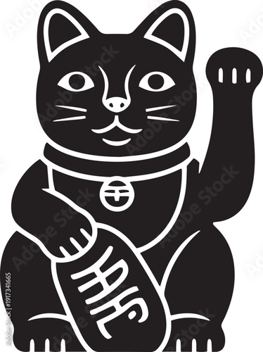 Lucky Beckoning Cat Maneki-neko Black Vector Icon