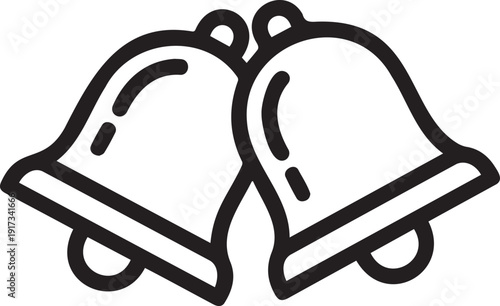 Two black outline wedding bells vector icon. Simple line art illustration of celebration bells for events, holidays, and announcements, isolated on a white background.