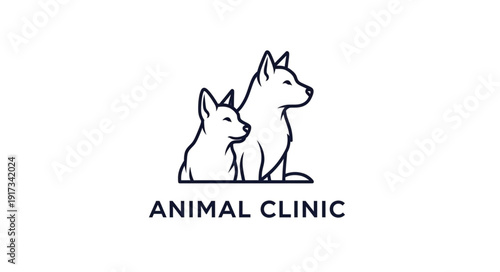 Minimalist line art logo of two dogs for an animal clinic.