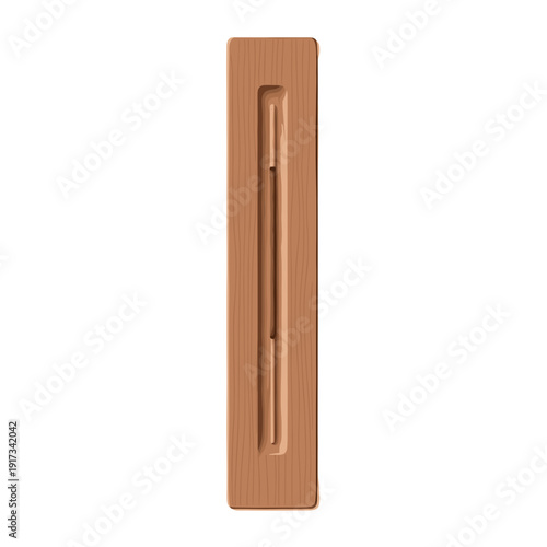 Sandalwood incense stick placed vertically, isolated on a clean white background, showcasing its smooth texture and earthy color