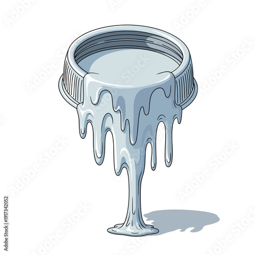 Illustration of a melted lid with dripping edges isolated on a white background, creating a surreal and artistic effect with soft shadows and smooth textures