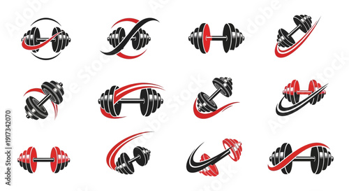 Collection of Dynamic Dumbbell Fitness & Gym Exercise Icons