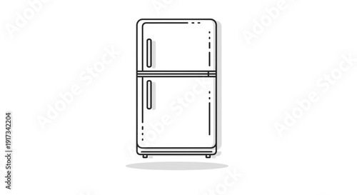 Vintage Refrigerator Icon, Retro Kitchen Appliance, Simple Line Art
