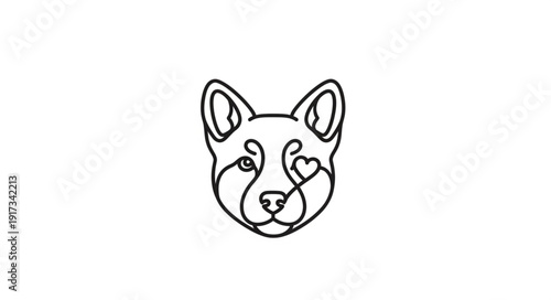 Minimalist Line Art Fox Head with Heart Detail.