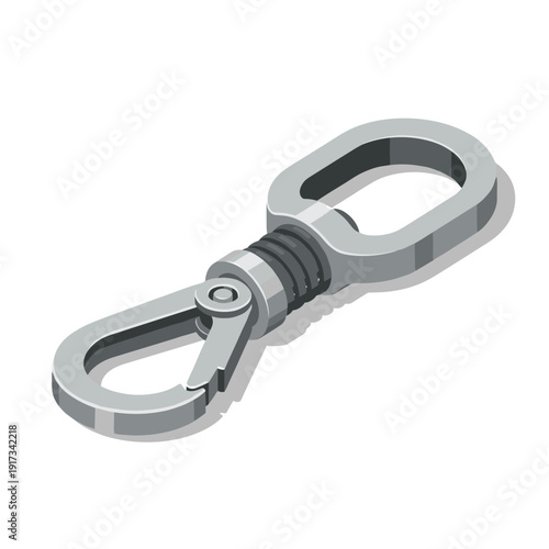 Metallic lanyard hook featuring a swivel design isolated on a clean white background, showcasing detailed craftsmanship and modern style