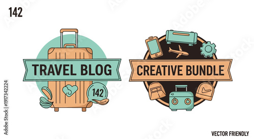 Travel Blog & Creative Bundle Logos with Suitcases and Essential Elements