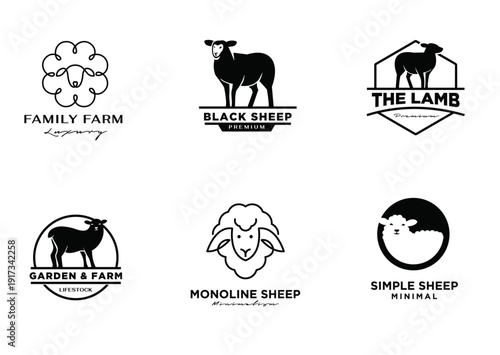 Collection of Black and White Sheep and Lamb Farm Logo Designs for Agricultural Branding