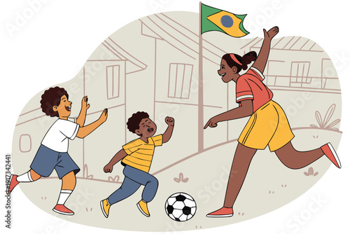 Vector illustration of children playing street football illustration.