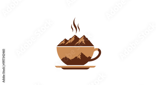 Majestic Mountain Coffee Cup Logo Design with Steam - Nature & Cafe Theme