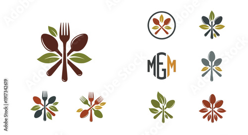 Food & Organic Cutlery Logos - Healthy Eating & Restaurant Icon Bundle