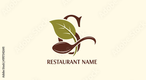 Elegant Restaurant Logo with Leaf and Spoon - Branding