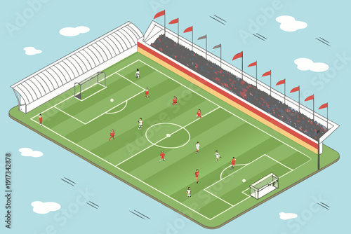 Vector illustration of football field top view during match illustration.