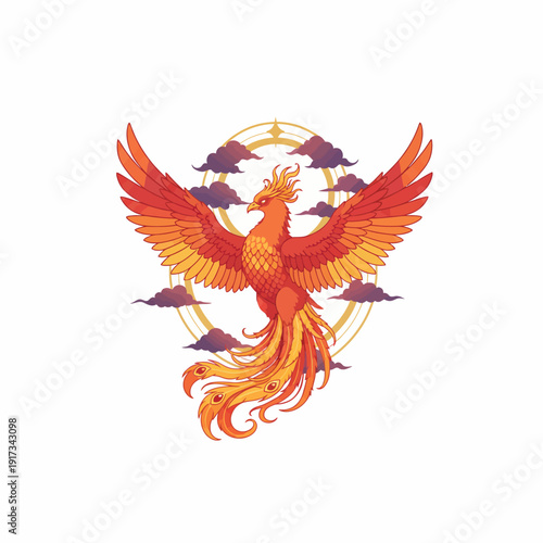 Mythical Phoenix Rising with Outstretched Wings, Symbolizing Rebirth and Renewal