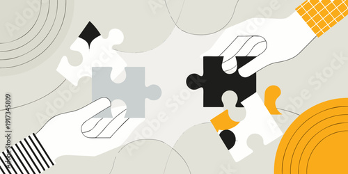 Hands connecting puzzle pieces representing collaboration and problem solving
