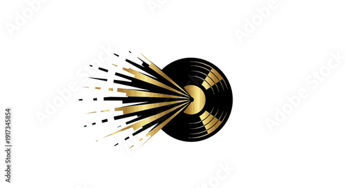 Dynamic Vinyl Record with Golden Sound Waves - Music Energy Concept