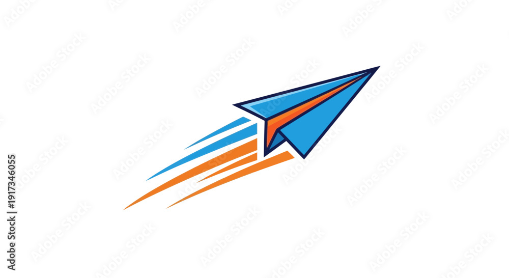 Naklejka premium Dynamic Blue and Orange Paper Plane Logo with Speed Trail Design