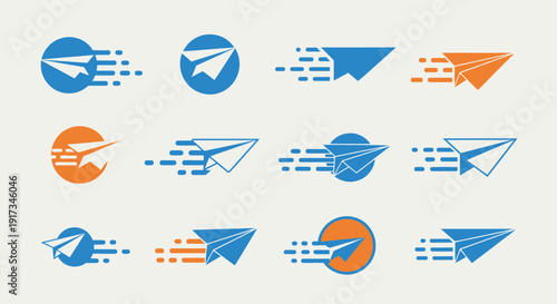 Dynamic Collection of Fast Flying Paper Plane Logos and Icons