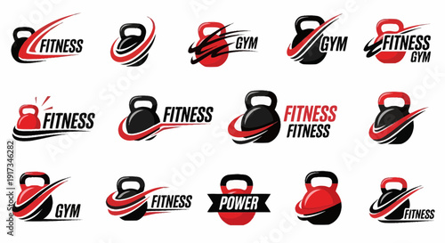 Fitness & Gym Kettlebell Logo Collection with Dynamic Swoosh Design