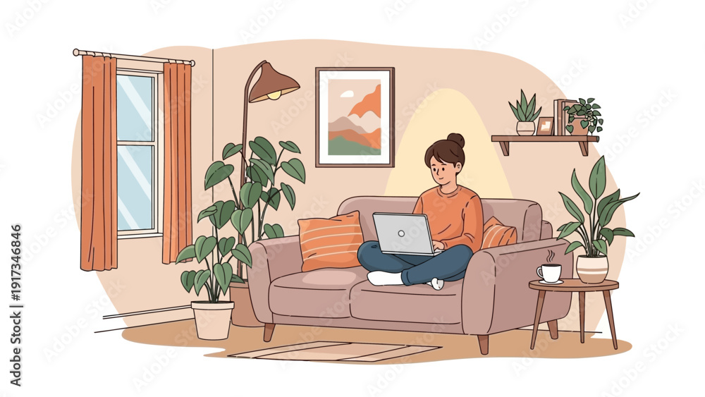 Fototapeta premium Woman Working on Laptop at Home.