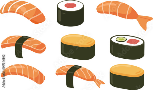 Colorful Sushi Variety Set – Nigiri, Maki, and Sashimi Collection
