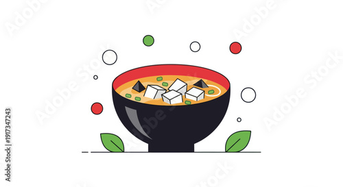 Illustrated bowl of soup with vegetables