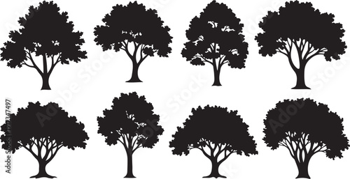 Collection of tree silhouettes in various shapes and sizes