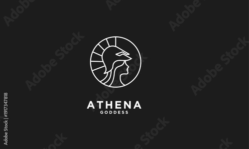 Принти на полотні Athena Goddess Monoline Logo Design - Ancient Greek Warrior Woman with Helmet in