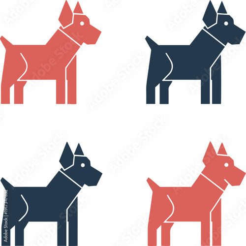 Geometric dog silhouettes in coral and navy blue