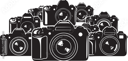 Collection of various camera types and models illustration